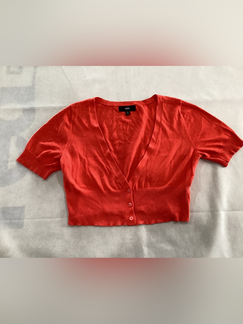 Mossimo Supply Co. Coral V-Neck Cropped Button Cardigan size large 8/14
